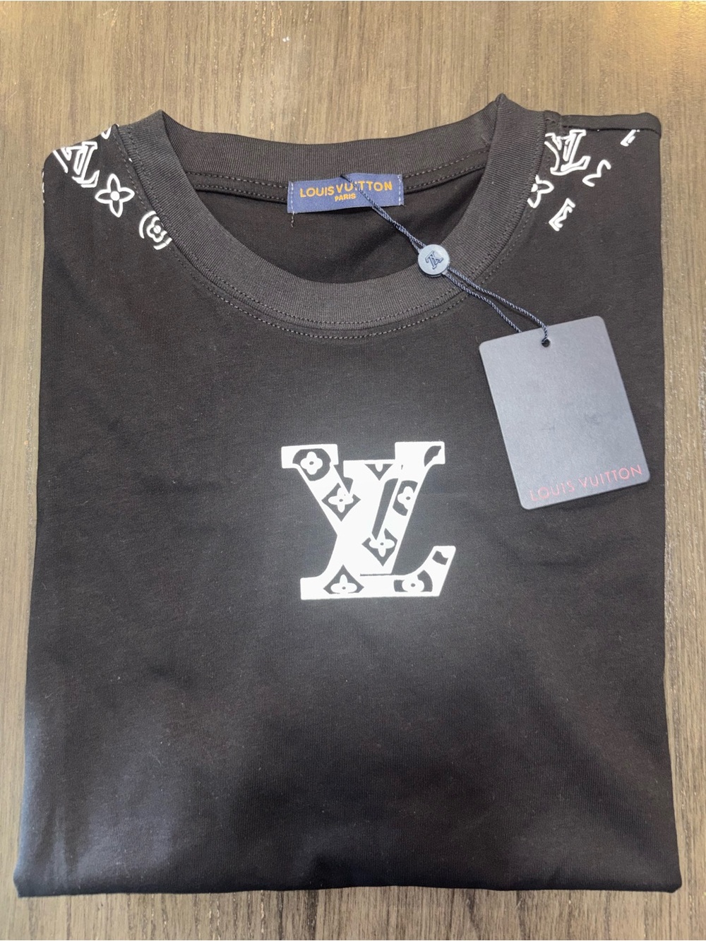 Louis Vuitton Black Tee with White LV Monogram
